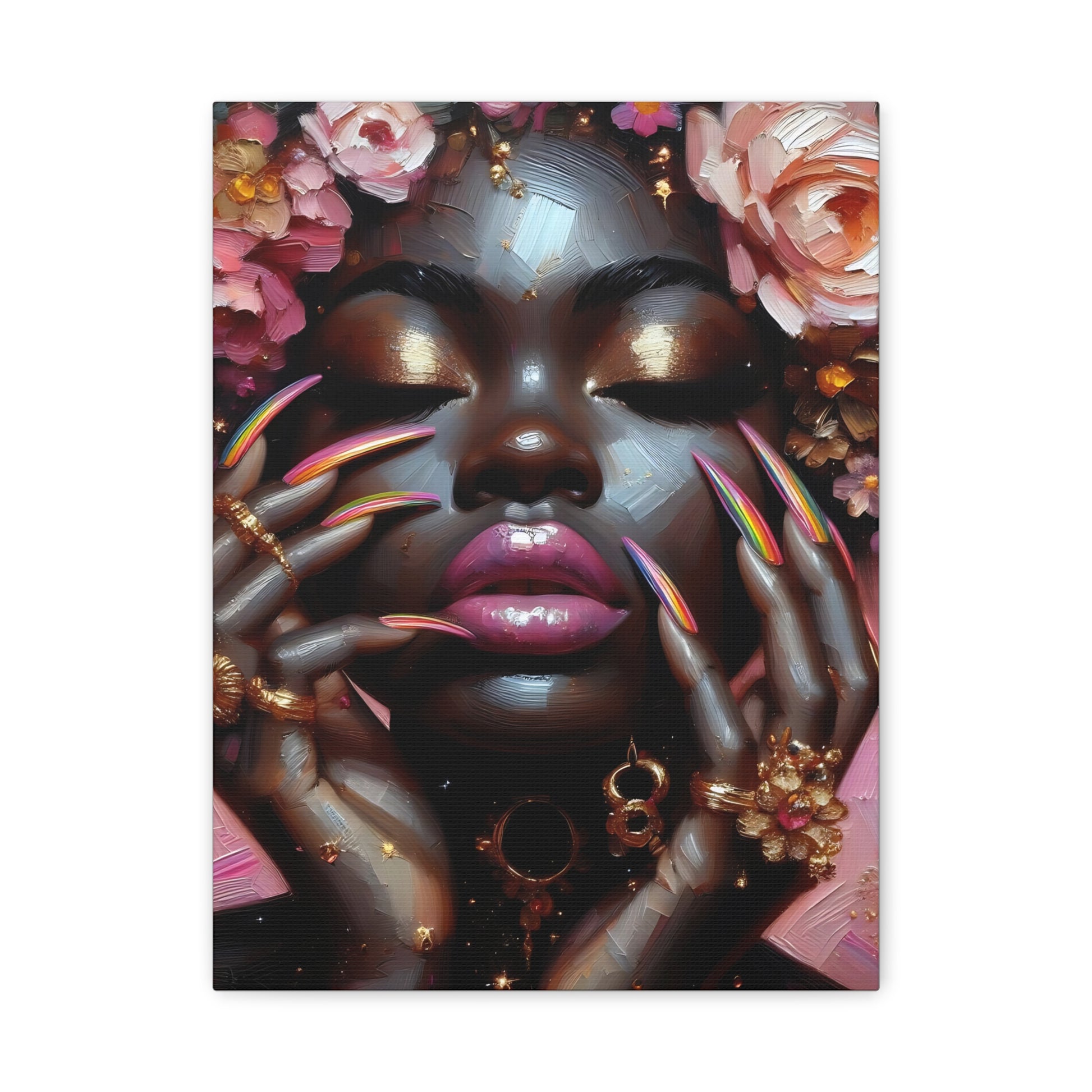 Artistic Wall Canvas Print, Modern Home Decor, Black Woman Portrait, Floral Art, Boho Wall Art, Stylish Gift for Her