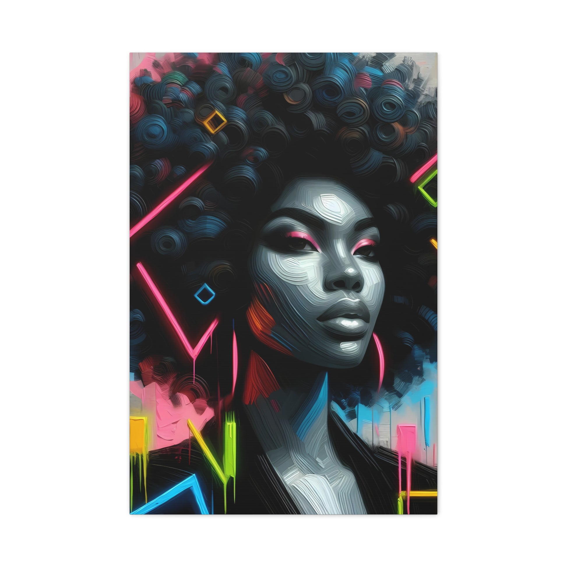 Matte Canvas Print — Black Woman with Big Afro, Colorful Art
