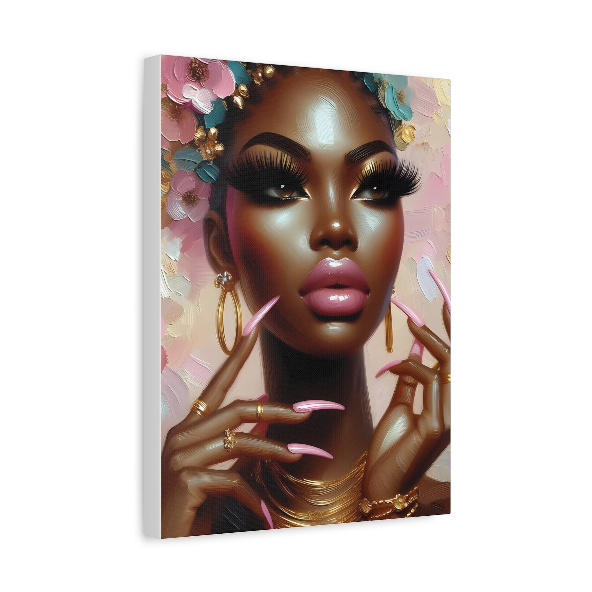 Elegant Canvas Art, Black Woman Portrait, Home Decor, Gift for Her, Wall Art, Feminine Decor