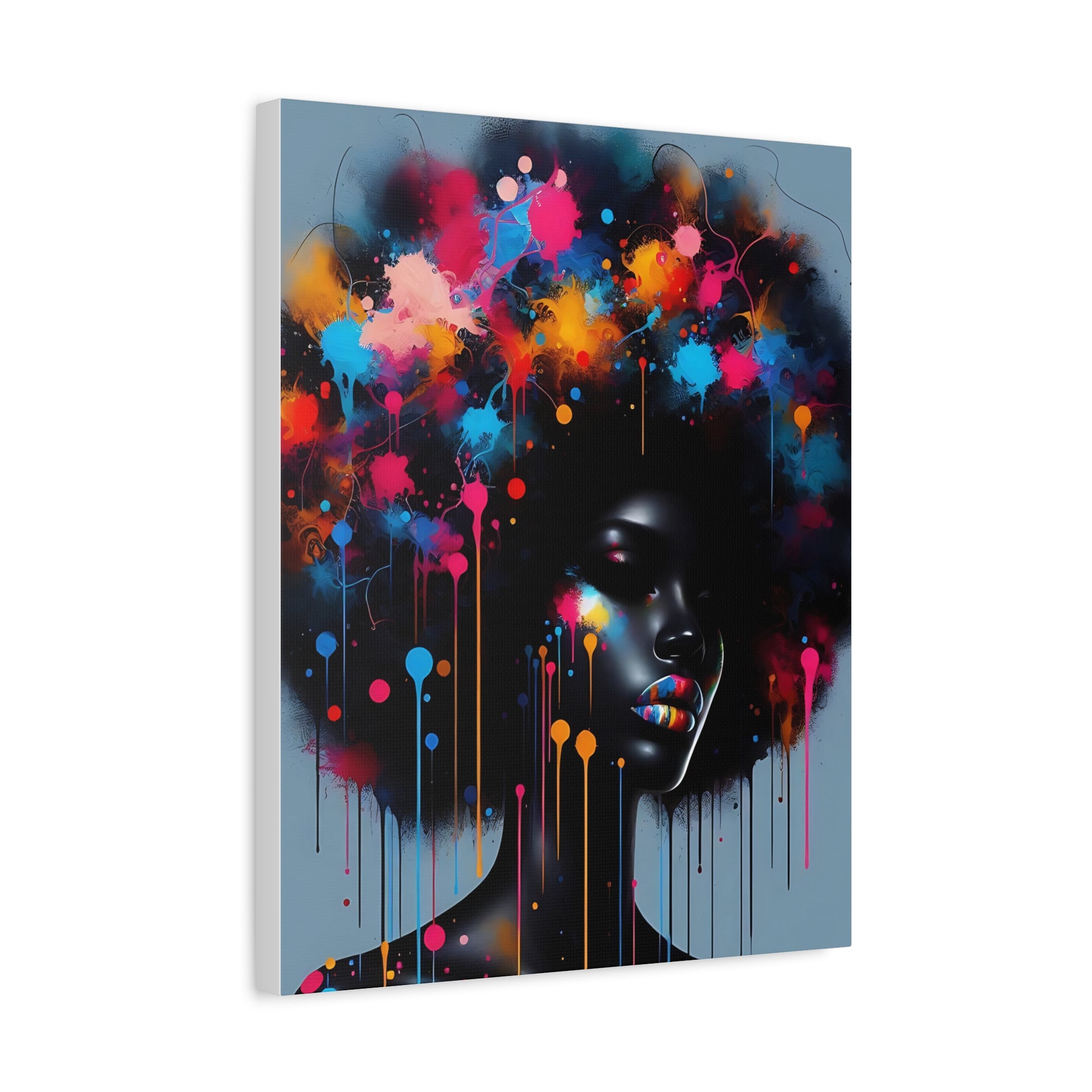 Color Splash Afro Portrait Matte Canvas Wall Art — Stretched 1.25"