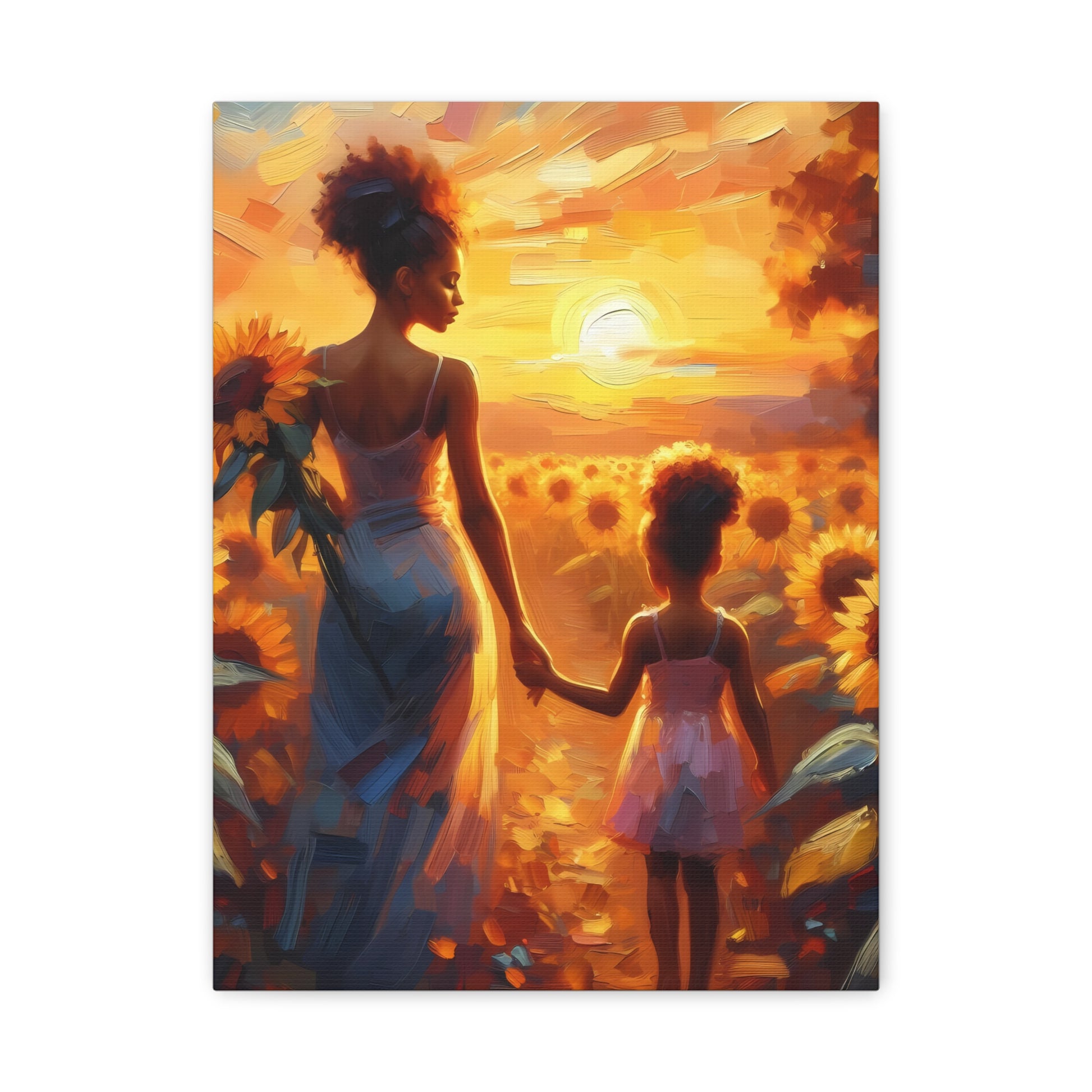 Sunset Canvas Art Print, Mother Daughter Wall Decor, Inspirational Home Decor, Gift for Mom, Family Love Art