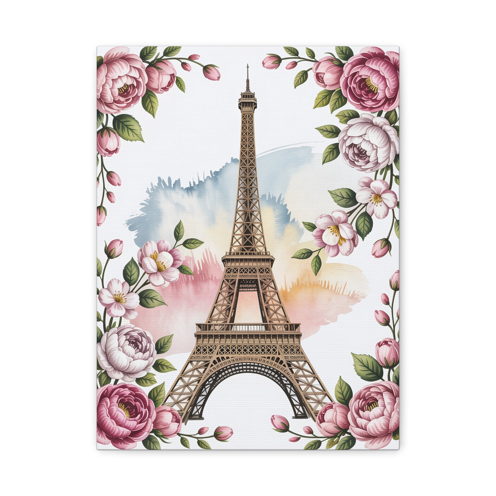 Eiffel Tower Floral Canvas Art, Wall Decor, Home Decoration, Parisian Inspiration, Gift for Art Lovers, Mother's Day Gift