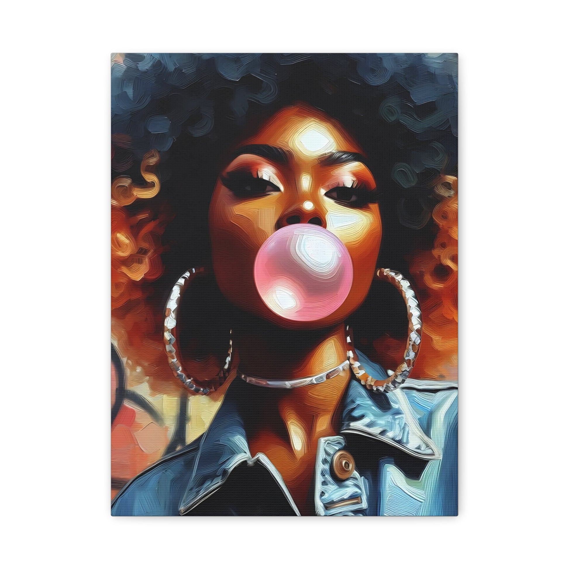 Vibrant Bubblegum Portrait Canvas Art, Home Decor Wall Art, Abstract Illustration, Unique Gift for Her, Modern Art Piece