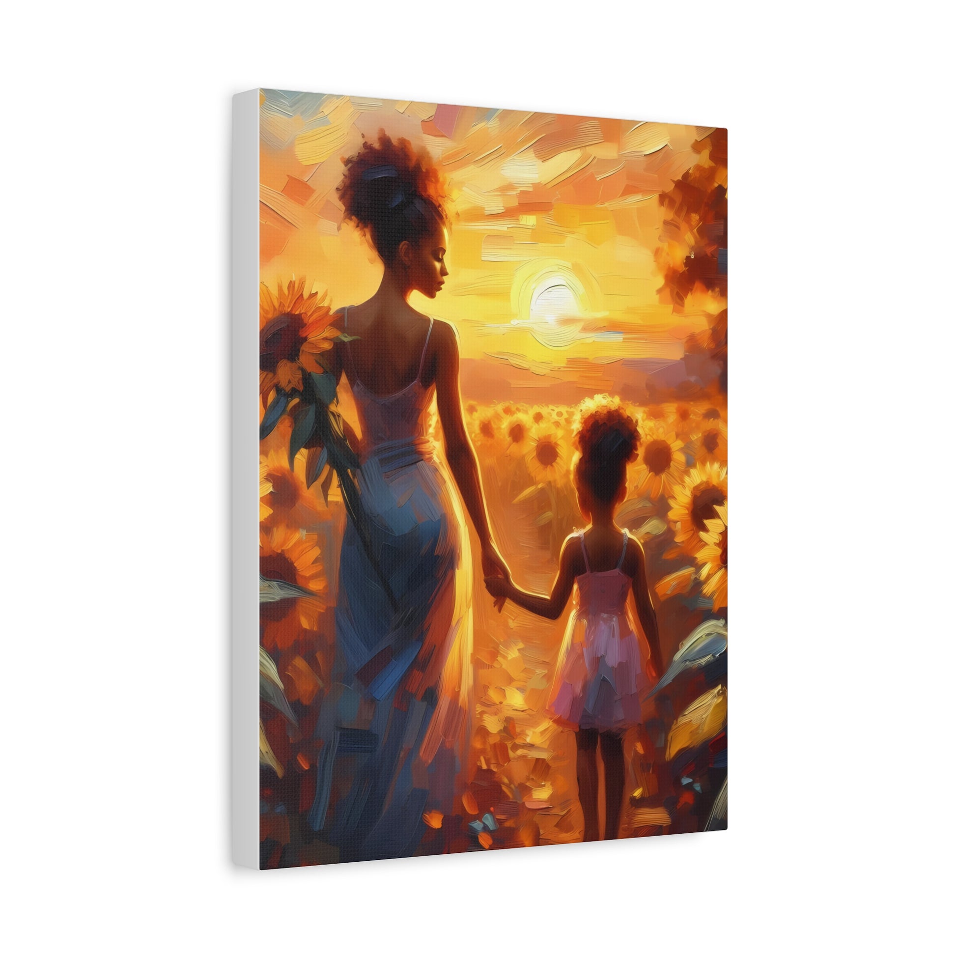 Sunset Canvas Art Print, Mother Daughter Wall Decor, Inspirational Home Decor, Gift for Mom, Family Love Art