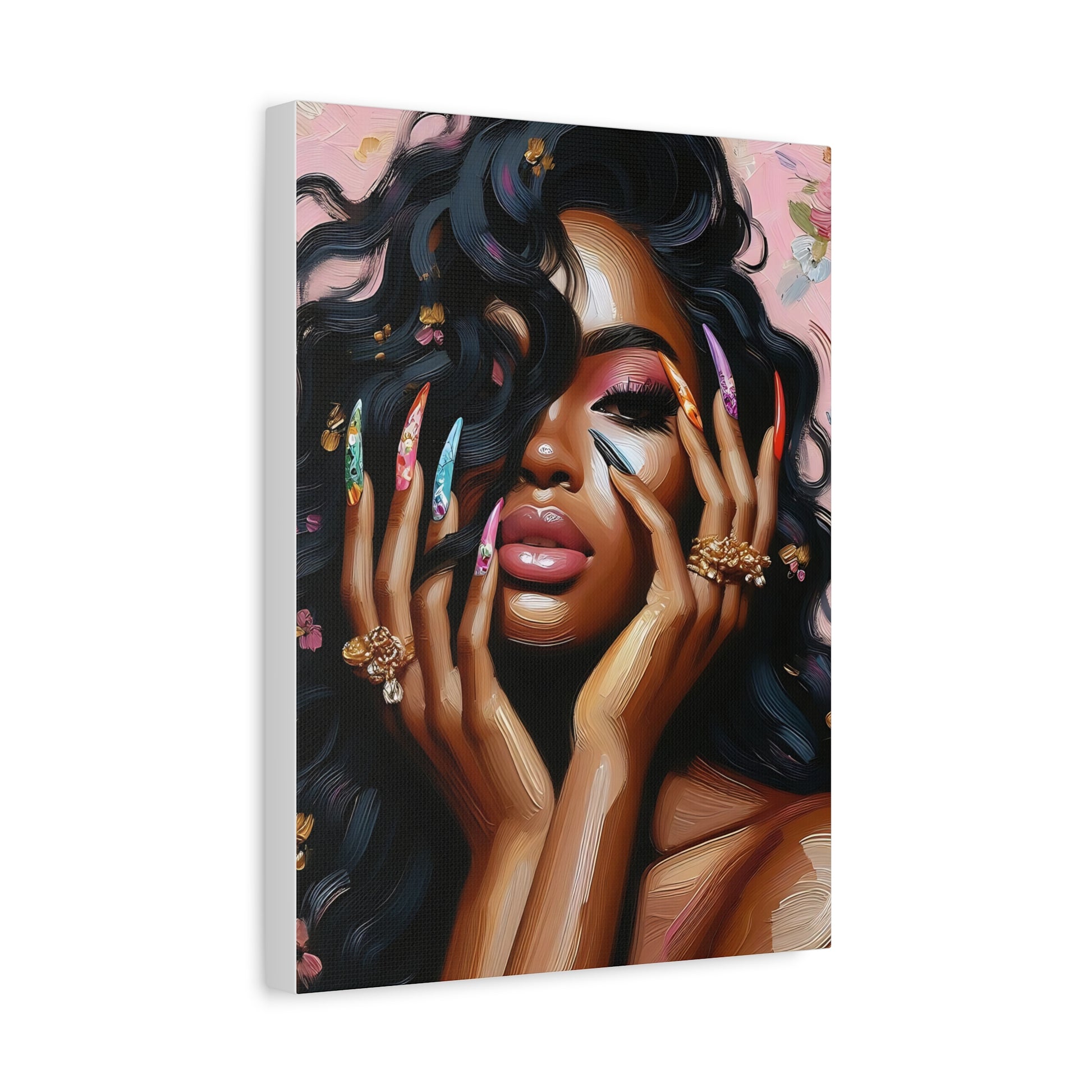 Stretched Canvas Art, Vibrant Wall Decor, Feminine Home Aesthetic, Gift for Her, Modern Artwork, Floral Portrait