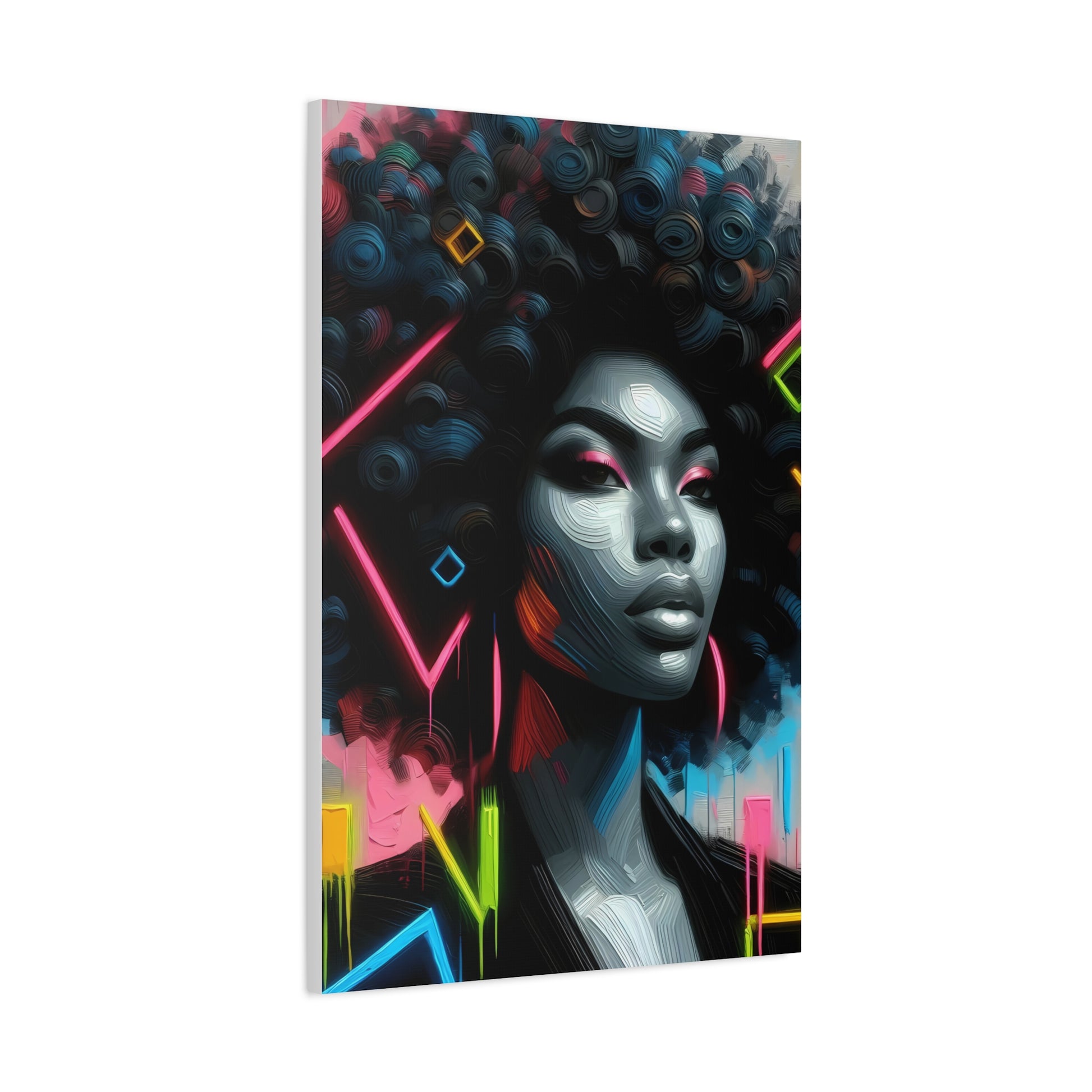 Matte Canvas Print — Black Woman with Big Afro, Colorful Art