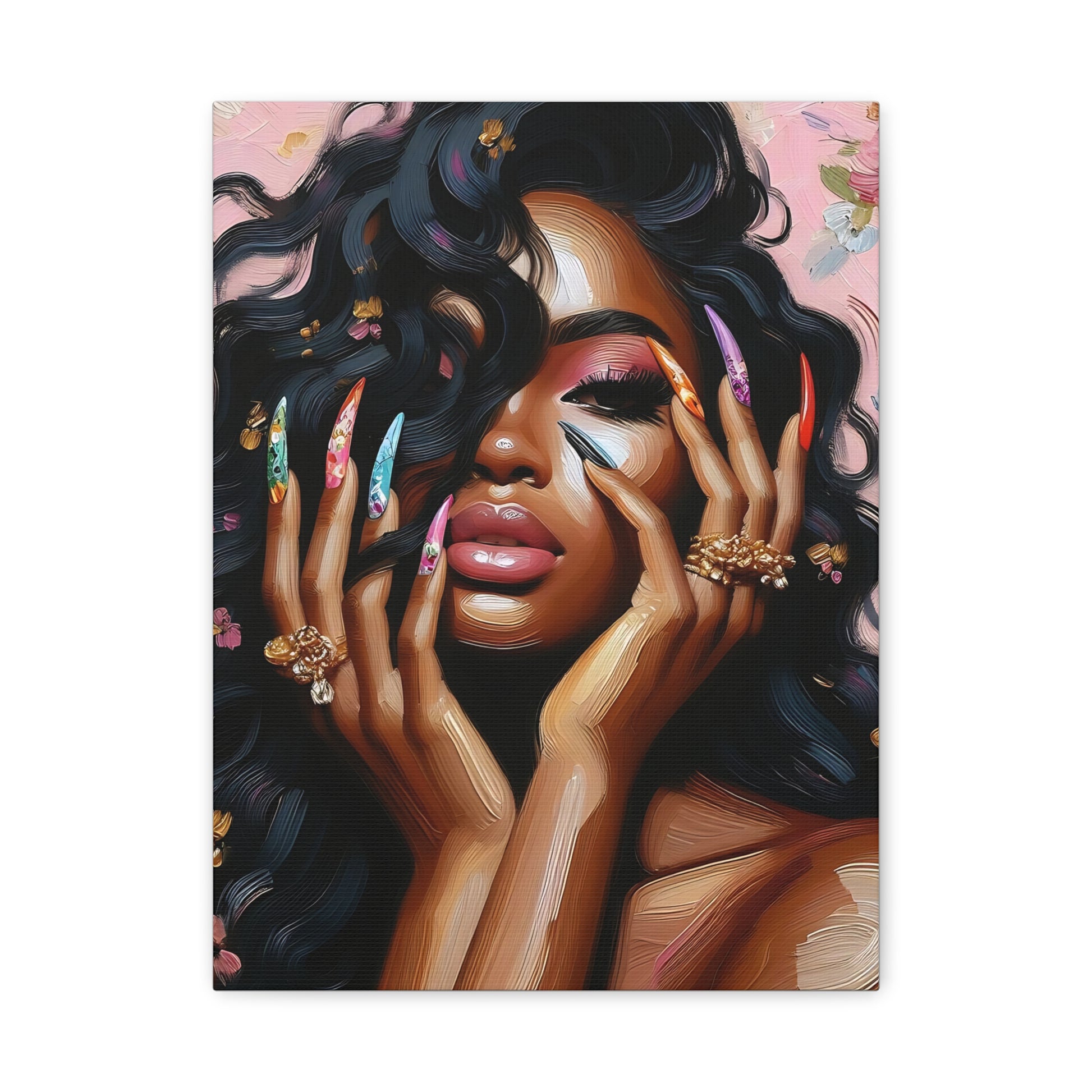 Stretched Canvas Art, Vibrant Wall Decor, Feminine Home Aesthetic, Gift for Her, Modern Artwork, Floral Portrait