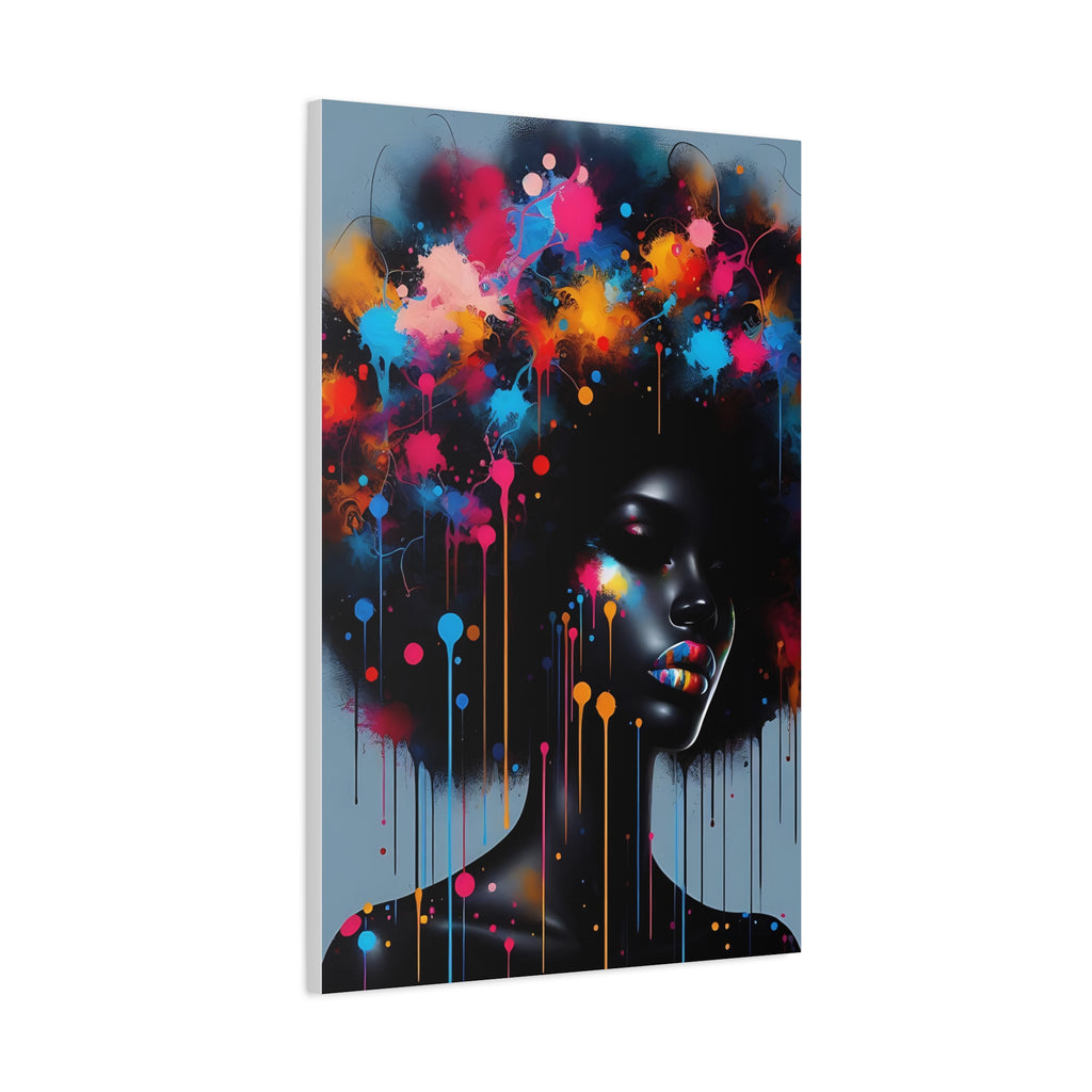 Color Splash Afro Portrait Matte Canvas Wall Art — Stretched 1.25"