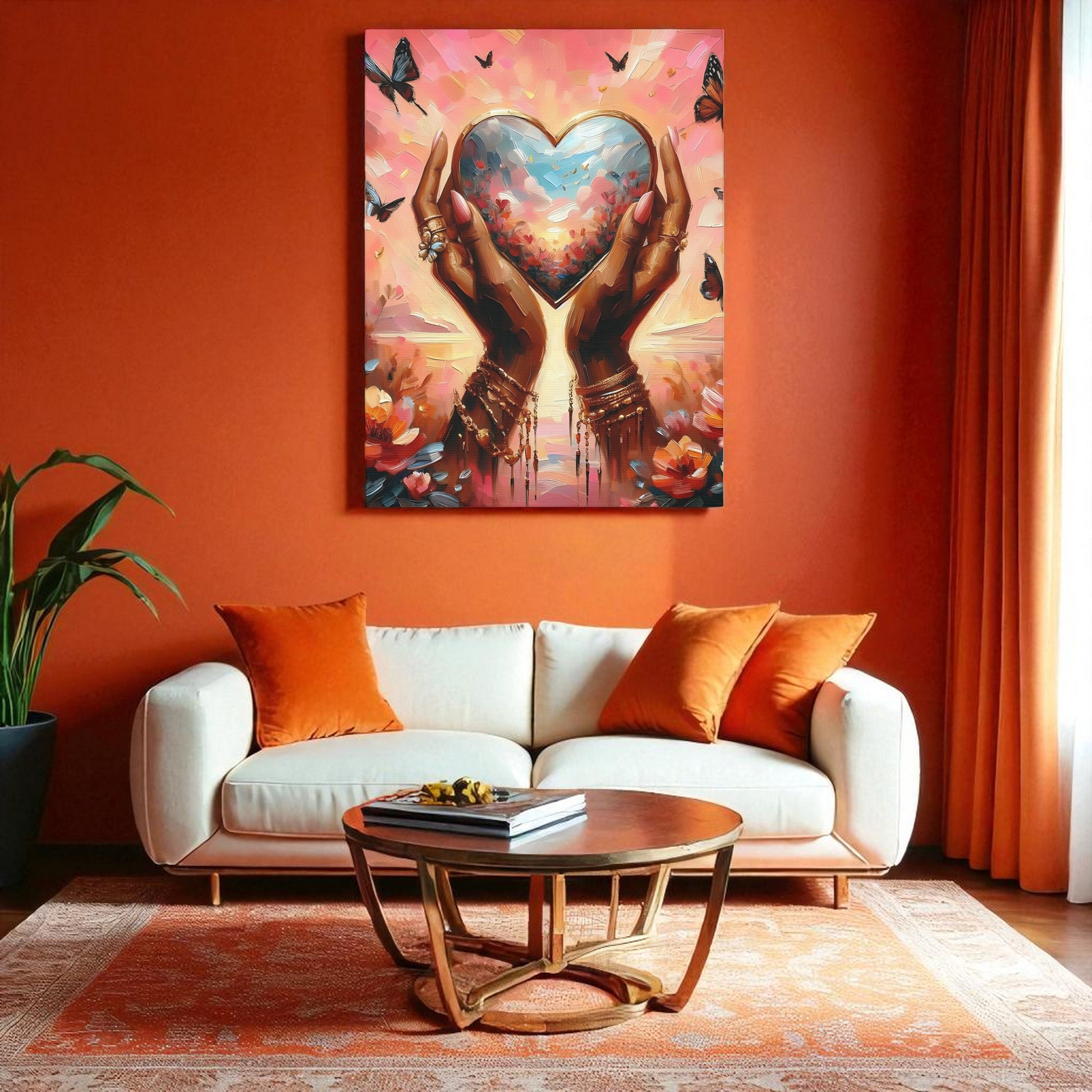 Heartfelt Matte Canvas Wall Art, Inspirational Home Decor, Hand-Painted Design, Butterfly Decor, Love & Nature Themes