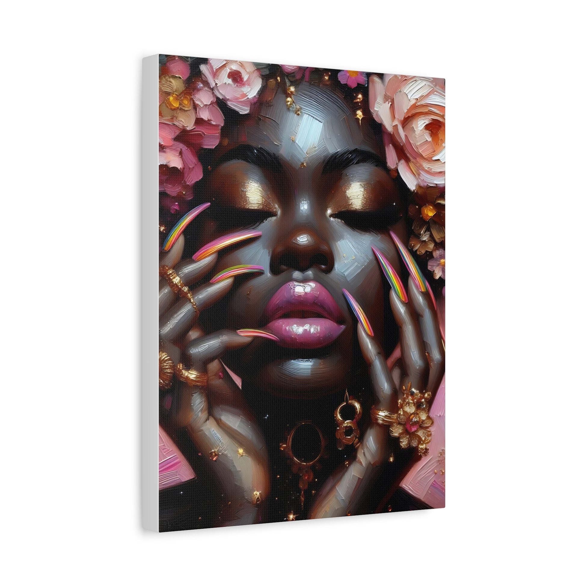 Artistic Wall Canvas Print, Modern Home Decor, Black Woman Portrait, Floral Art, Boho Wall Art, Stylish Gift for Her