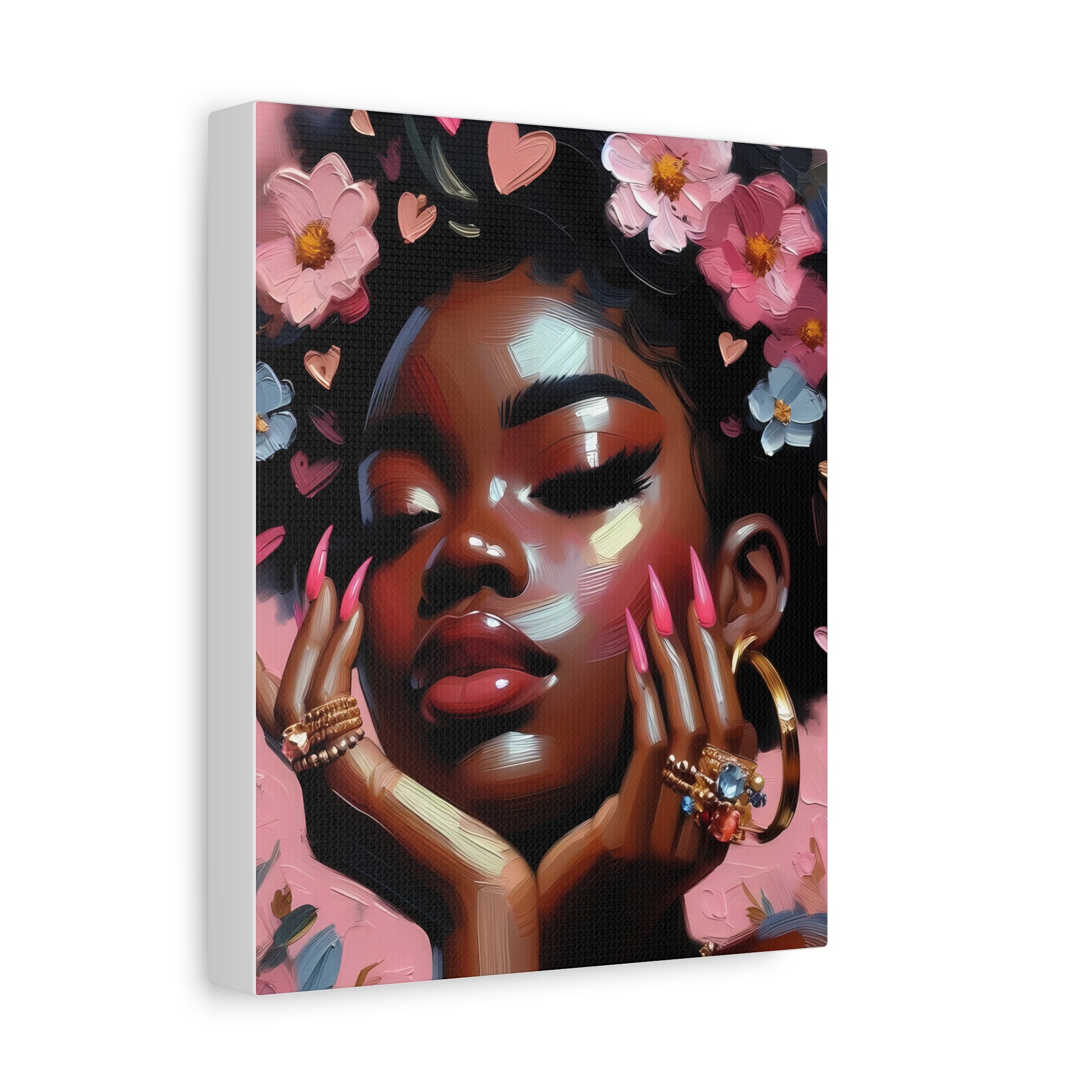 Beautiful Floral Canvas Art Print, Boho Wall Decor, African American Artwork, Gift for Her, Home Decoration, Modern Feminine Art