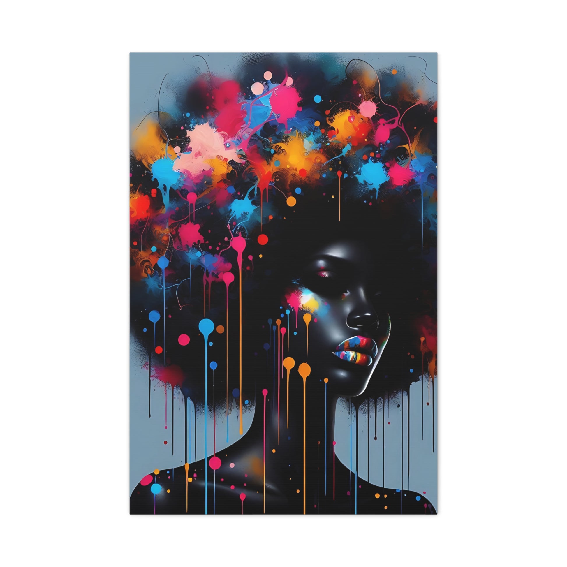 Color Splash Afro Portrait Matte Canvas Wall Art — Stretched 1.25"