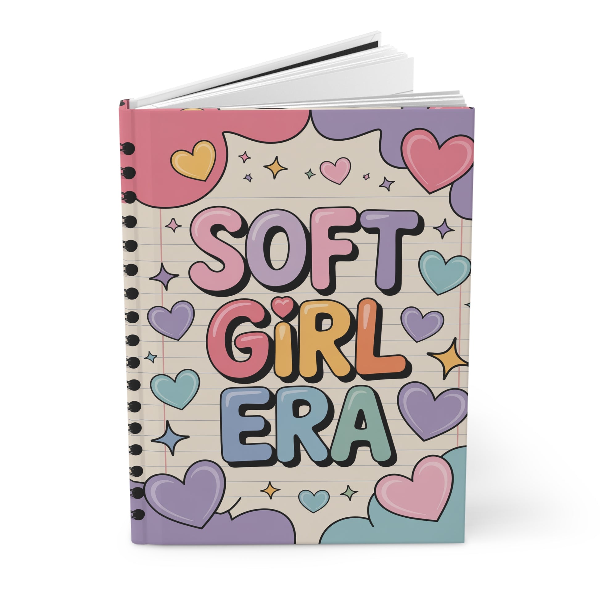 Soft Girl Era Hardcover Journal — Pastel Hearts Notebook for Self-Care