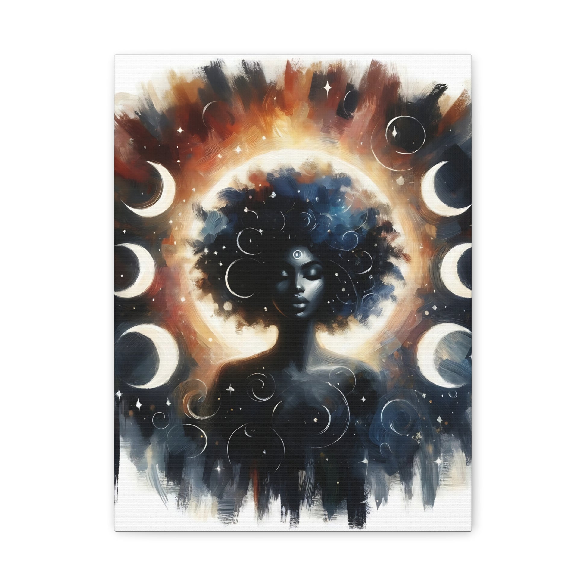 Cosmic Woman Wall Art, Spiritual Canvas, Boho Home Decor, Moon Phases Artwork, Gift for Astrology Lovers