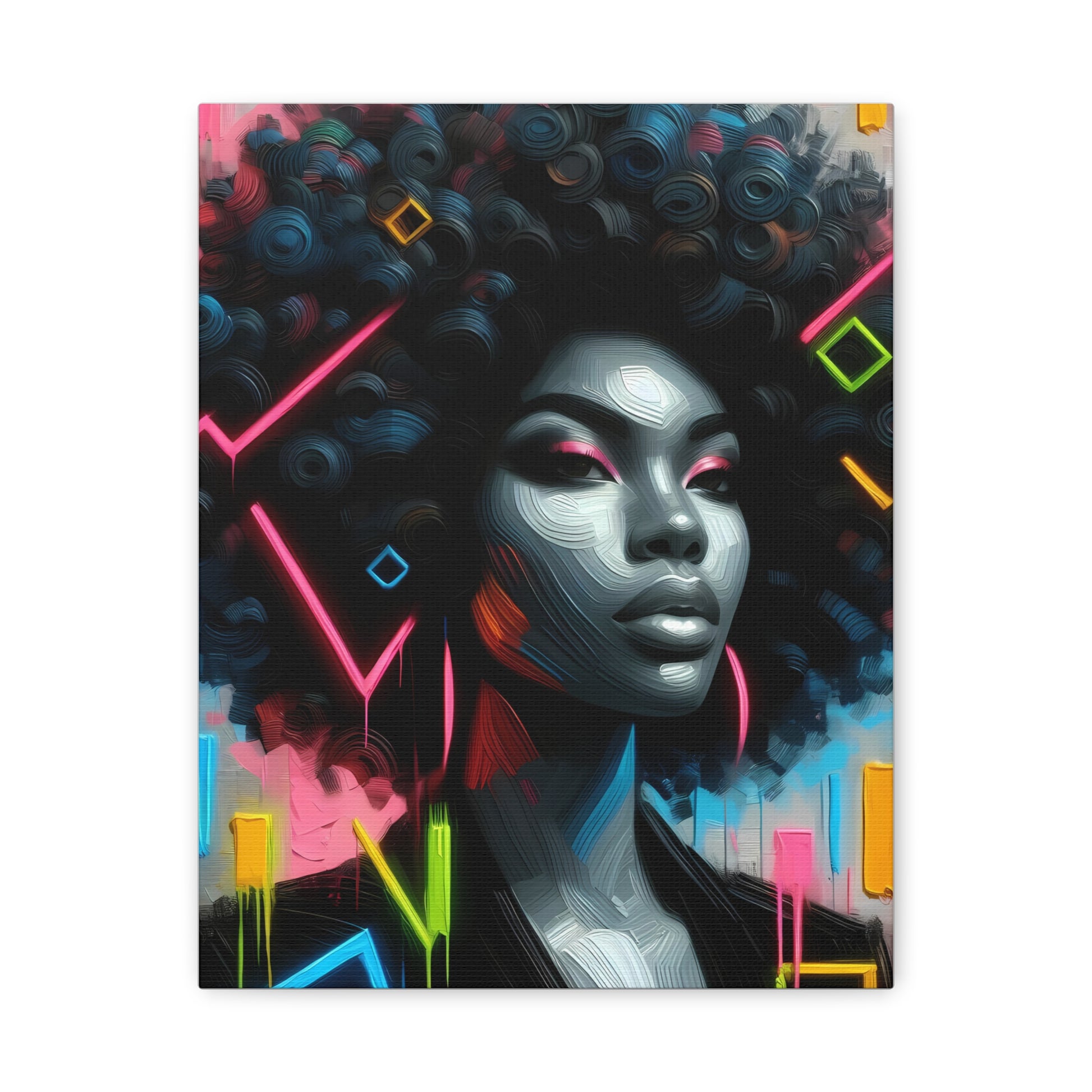 Matte Canvas Print — Black Woman with Big Afro, Colorful Art