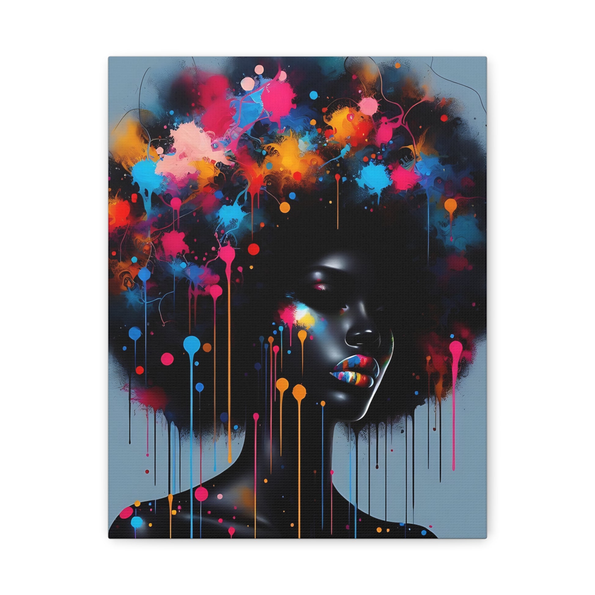 Color Splash Afro Portrait Matte Canvas Wall Art — Stretched 1.25"