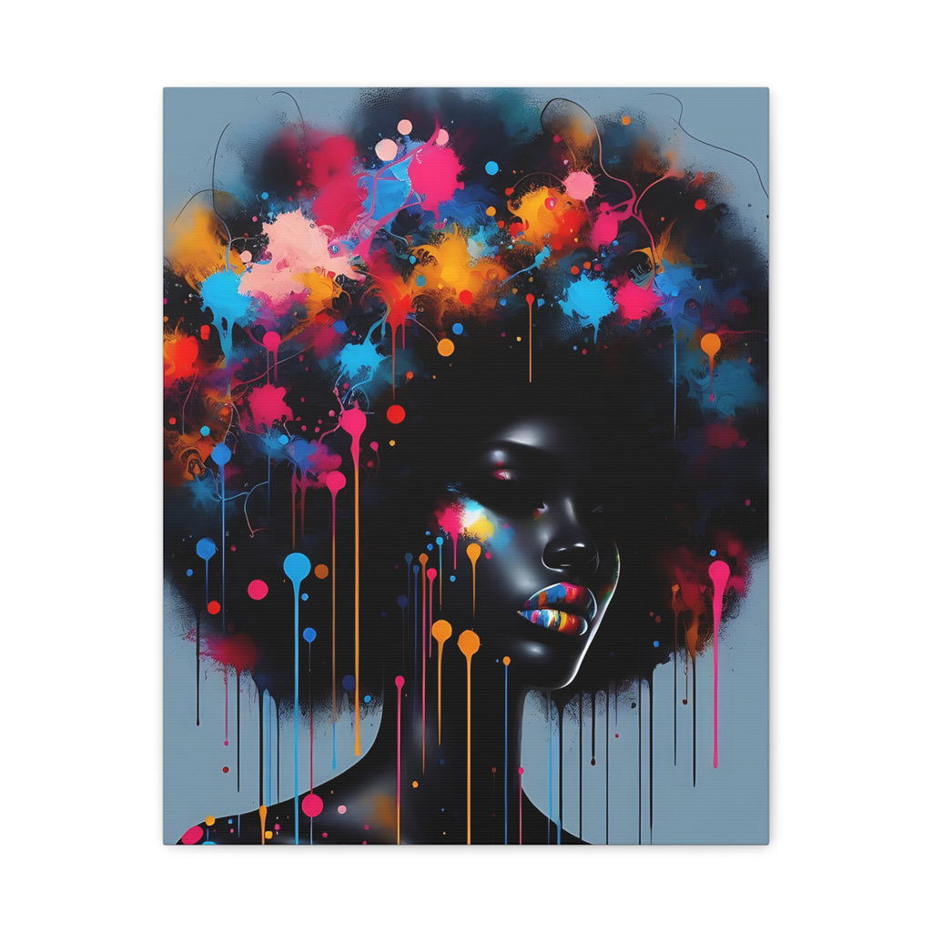 Color Splash Afro Portrait Matte Canvas Wall Art — Stretched 1.25"