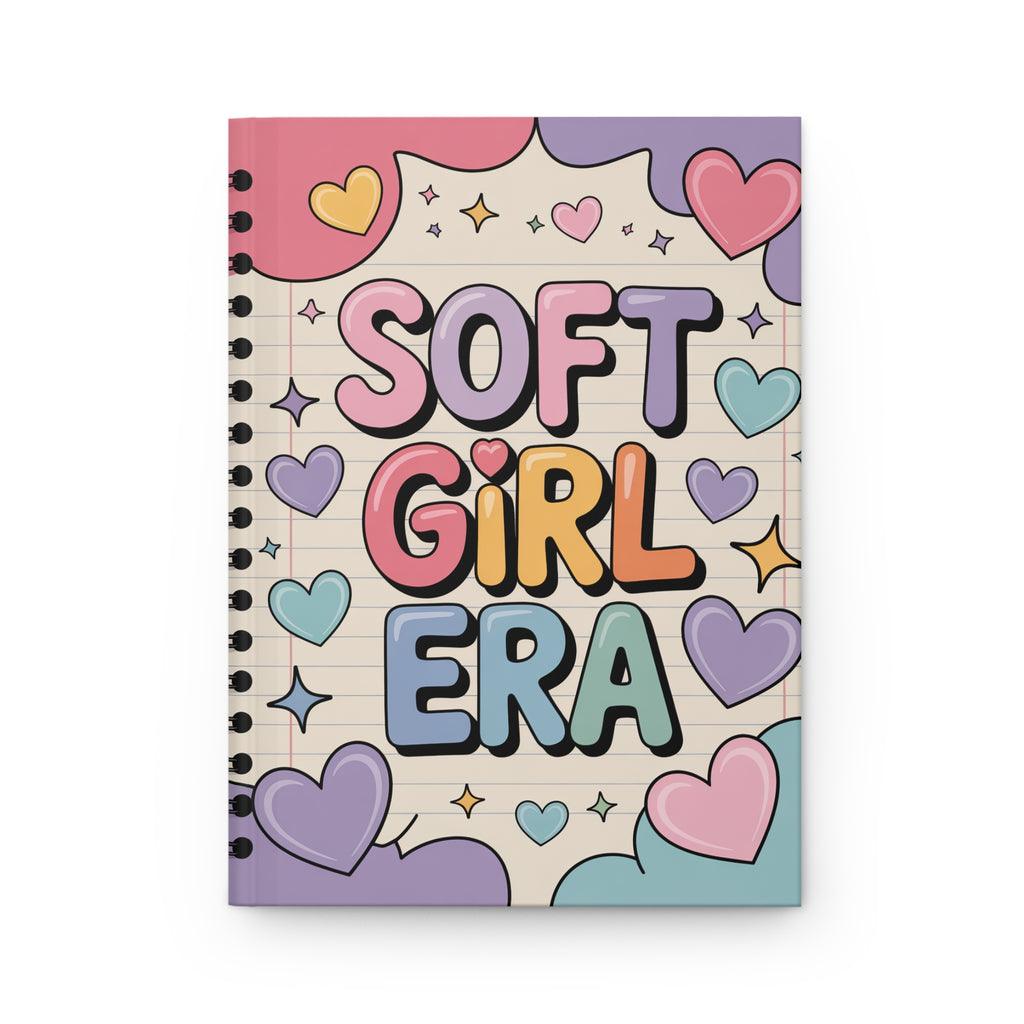 Soft Girl Era Hardcover Journal — Pastel Hearts Notebook for Self-Care