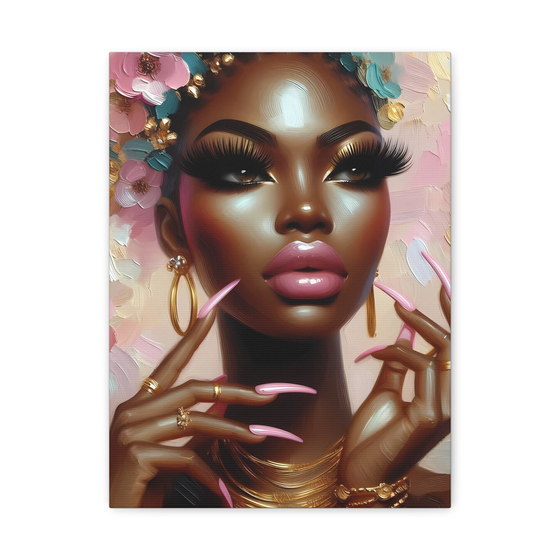 Elegant Canvas Art, Black Woman Portrait, Home Decor, Gift for Her, Wall Art, Feminine Decor