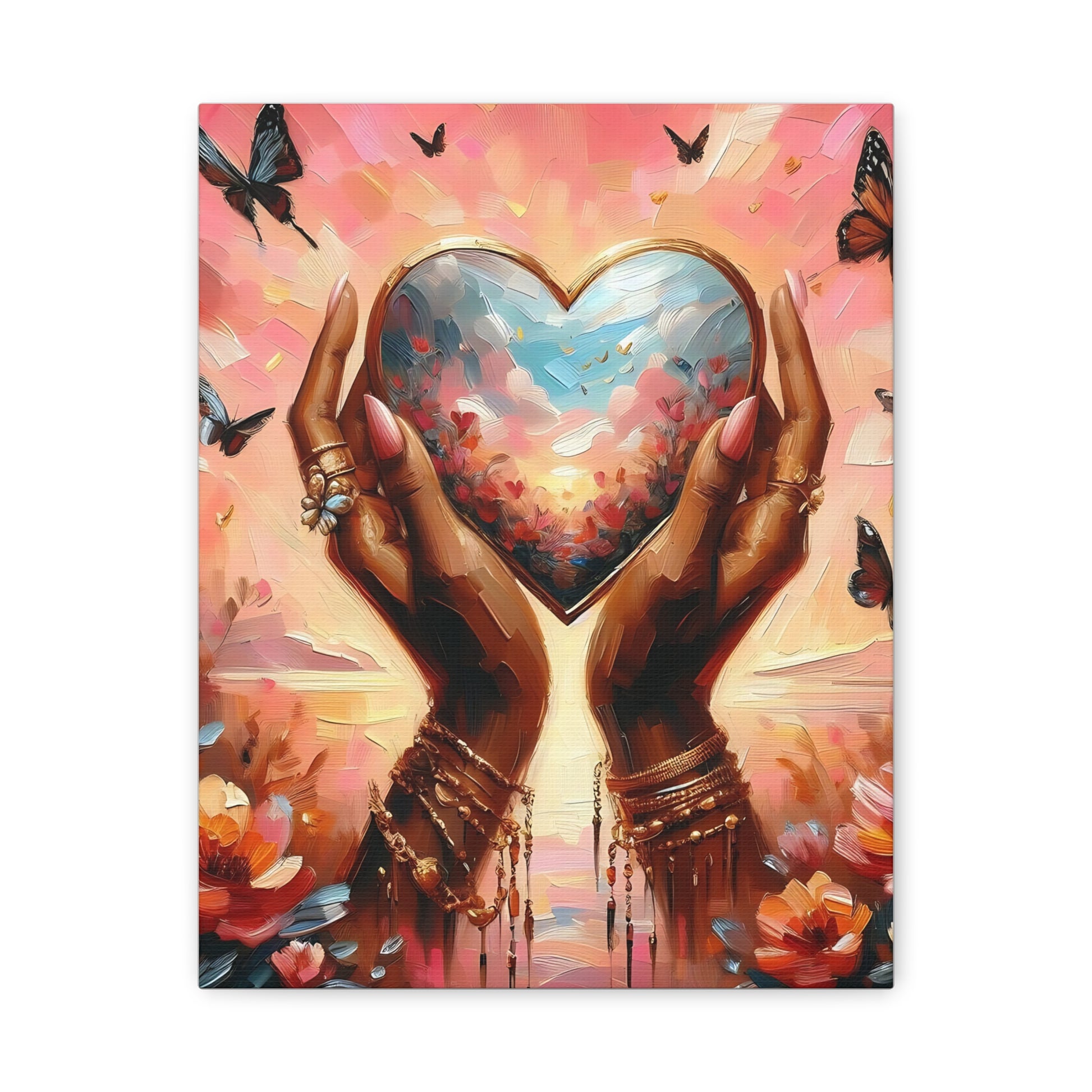 Heartfelt Matte Canvas Wall Art, Inspirational Home Decor, Hand-Painted Design, Butterfly Decor, Love & Nature Themes