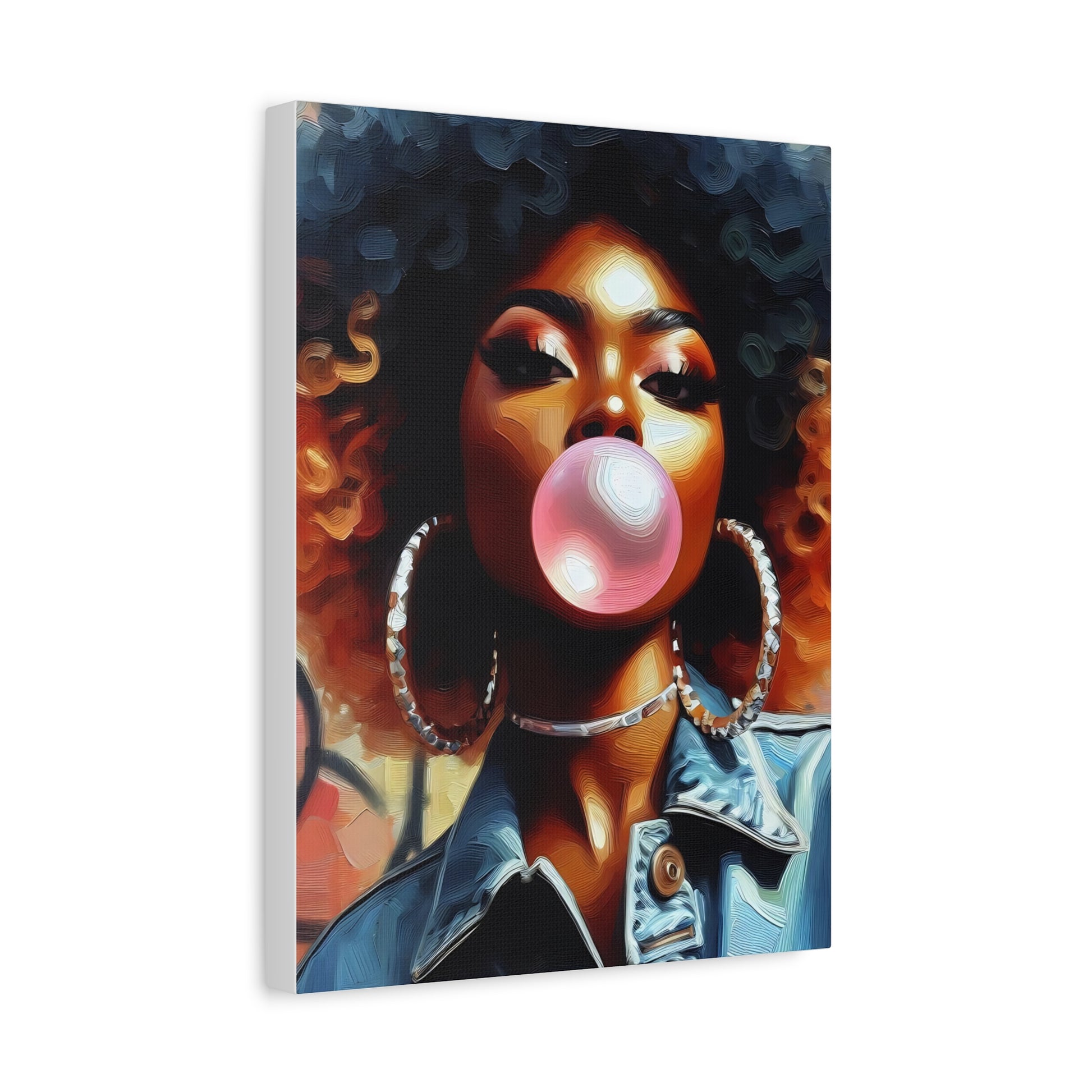 Vibrant Bubblegum Portrait Canvas Art, Home Decor Wall Art, Abstract Illustration, Unique Gift for Her, Modern Art Piece